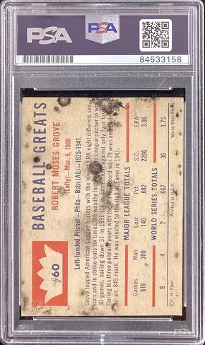 وقع Lefty Grove على بطاقة Fleer رقم 60 لعام 1960 لألعاب القوى Sox Autograph HOF PSA/DNA - بطاقات موقعة من ألواح البيسبول in Saudi Arabia