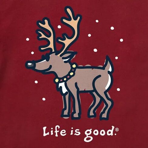 Life is Good. Women's Snowy Reindeer Short Sleeve Crusher Vee, Adirondack Red in Saudi Arabia