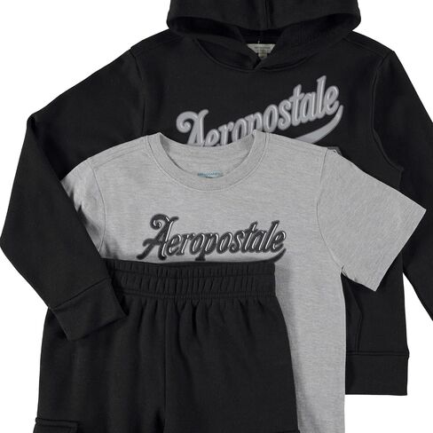 طقم ملابس للأولاد من AEROPOSTALE مكون من 3 قطع - كنزة صوفية من الصوف، بنطال رياضي كارجو، تي شيرت، مجموعة ملابس رياضية للأولاد، مقاسات 4-12 in Saudi Arabia