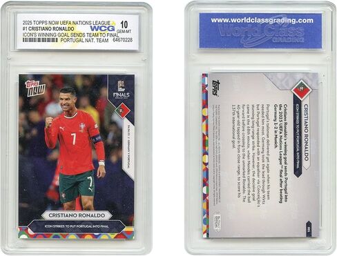 هدف أيقونات Topps Soccer UEFA كريستيانو رونالدو يرسل المنتخب الوطني البرتغالي إلى البطاقة النهائية رقم 1 - متدرج GEM Mint 10 in Saudi Arabia