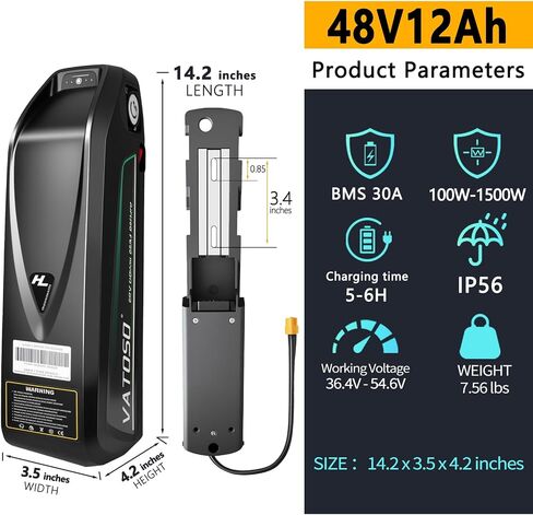 بطارية ليثيوم 48V20AH، مع 40A BMS، للدراجات الكهربائية والدراجات النارية الإلكترونية (100W-1500W)، تتضمن شاحن 2A XT60 سلك توصيل وقاعدة (48V20AH) in Saudi Arabia
