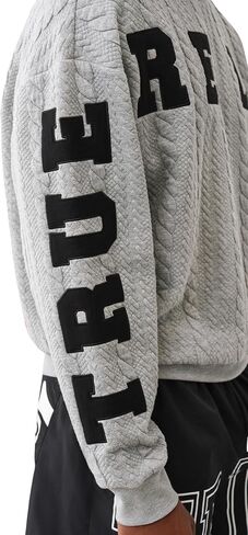 True Religion Men's Fleece Applique Sweatshirt – Cozy Pullover Crewneck with Graphic in Saudi Arabia