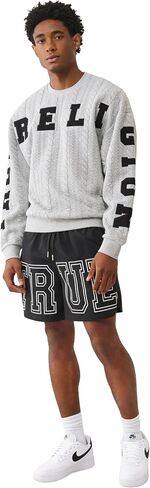 True Religion Men's Fleece Applique Sweatshirt – Cozy Pullover Crewneck with Graphic in Saudi Arabia