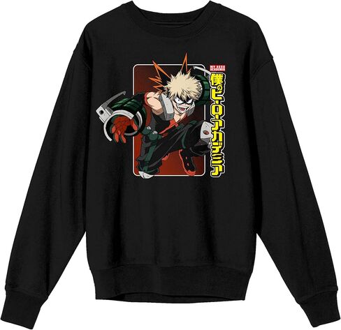 سويت شيرت Bioworld My Hero Academia Bakugo ذو رقبة دائرية وأكمام طويلة باللون الأسود للبالغين in Kuwait