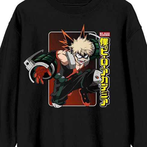 سويت شيرت Bioworld My Hero Academia Bakugo ذو رقبة دائرية وأكمام طويلة باللون الأسود للبالغين in Kuwait