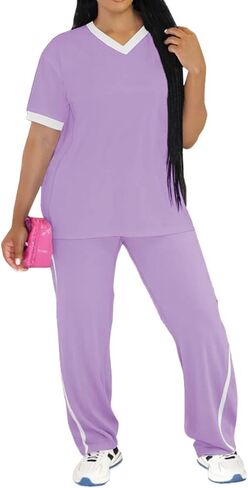 PINSV Women's 2 Piece Outfits Lounge Set V Neck Short Sleeve Top and Wide Leg Pants Tracksuit Casual Sets in Saudi Arabia