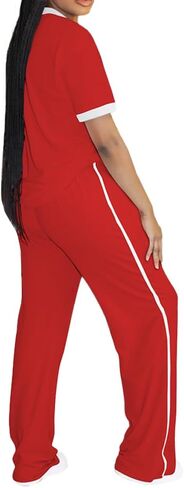 PINSV Women's 2 Piece Outfits Lounge Set V Neck Short Sleeve Top and Wide Leg Pants Tracksuit Casual Sets in Saudi Arabia