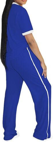 PINSV Women's 2 Piece Outfits Lounge Set V Neck Short Sleeve Top and Wide Leg Pants Tracksuit Casual Sets in Saudi Arabia
