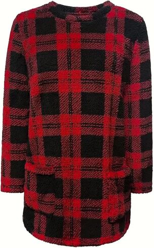 Womens Buffalo Plaid Cozy Sweaters Long Sleeve Round Neck Flannel Thermal Shirts Fleece Pullover Winter Sweatshirt Tops in Saudi Arabia