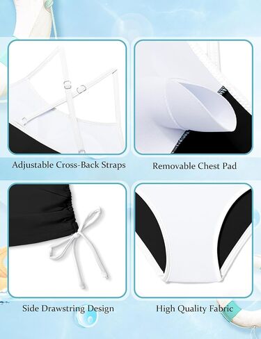 Girls Swimsuit Two Piece Cross-Back Straps Girls Tankini Contrast Trim Drawstring Girl Bathing Suit for Teens 9-16Y in Kuwait