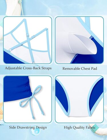 Girls Swimsuit Two Piece Cross-Back Straps Girls Tankini Contrast Trim Drawstring Girl Bathing Suit for Teens 9-16Y in Kuwait