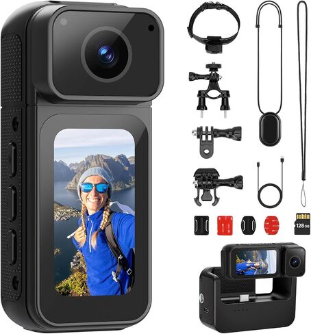 Mini Body Camera 128G with 1.47inch LCD Screen, 2.7K Thumb Size Action Body Cam with Audio&Video Thumb Hands Free POV Recording, Mount Free, Magnetic Sport DV for Bike Cycling Vlogging Pet Walk Swim in Saudi Arabia