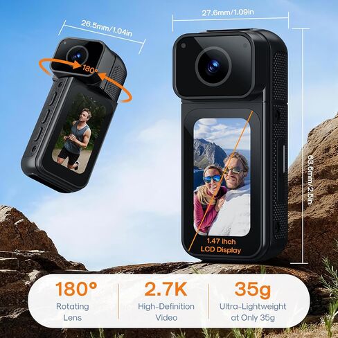Mini Body Camera 128G with 1.47inch LCD Screen, 2.7K Thumb Size Action Body Cam with Audio&Video Thumb Hands Free POV Recording, Mount Free, Magnetic Sport DV for Bike Cycling Vlogging Pet Walk Swim in Saudi Arabia