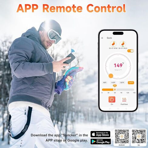 جوارب ساخنة للرجال والنساء، جوارب كهربائية قابلة للشحن للتحكم في التطبيق بقدرة 8000 مللي أمبير في الساعة * 2، جوارب حرارية شتوية قابلة للغسل للتخييم في الهواء الطلق والتزلج وصيد الأسماك in Kuwait