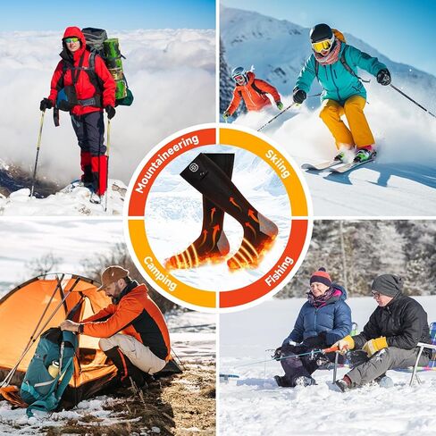 جوارب ساخنة للرجال والنساء، جوارب كهربائية قابلة للشحن للتحكم في التطبيق بقدرة 8000 مللي أمبير في الساعة * 2، جوارب حرارية شتوية قابلة للغسل للتخييم في الهواء الطلق والتزلج وصيد الأسماك in Kuwait