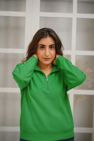 سويت شيرت نسائي كبير الحجم بسحاب ربع، سترة رياضية موكنيك، بلوزة كاجوال بأكمام طويلة للسيدات in Kuwait