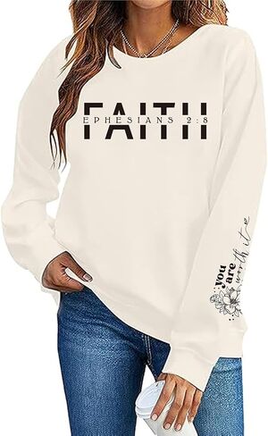 Christian Sweatshirt Women Faith Shirts Christian Religious Pullover Bible Verse Long Sleeve Top in Saudi Arabia