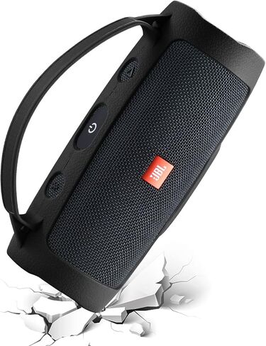 حافظة سيليكون مقاومة للصدمات لجهاز JBL Charge 4 & Essential 2 مكبر صوت - غطاء واقي مرن بمقبض وحزام، تصميم مناسب للسفر (يناسب Charge 4/Charge Essential 2) (أسود) in Kuwait