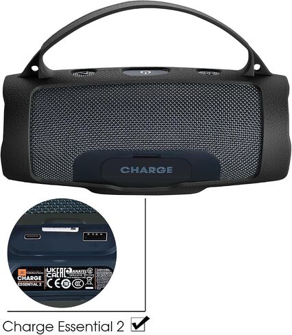 حافظة سيليكون مقاومة للصدمات لجهاز JBL Charge 4 & Essential 2 مكبر صوت - غطاء واقي مرن بمقبض وحزام، تصميم مناسب للسفر (يناسب Charge 4/Charge Essential 2) (أسود) in Kuwait
