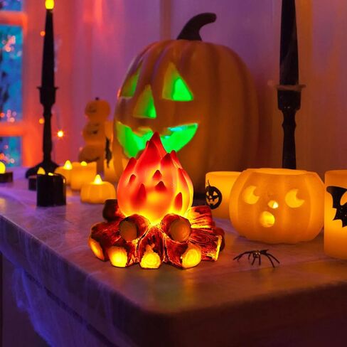 Cabilock Fake Campfire Night Light,Artificial Flame Light Fake Fire Pit 3D Campfire Lamp with Realistic Log Flameless Halloween Christmas Festival Party Decora for Bar Home Garden Yard in Kuwait
