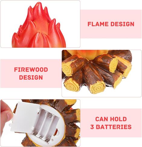 Cabilock Fake Campfire Night Light,Artificial Flame Light Fake Fire Pit 3D Campfire Lamp with Realistic Log Flameless Halloween Christmas Festival Party Decora for Bar Home Garden Yard in Kuwait