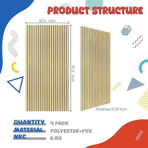4 Pack Large Acoustic Panels,47.2"X 23.6"Acoustical Wall Panels,Self-Adhesive Sound Proof Panels for Walls,Acoustic Treatment for Recording Studio,Home&Office (Natural Oak) in Saudi Arabia