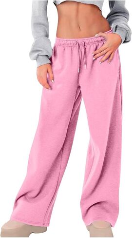 Wide Leg Sweatpants for Women Elastic Waistband Drawstring Pant Casual Classic Fit Comfy Trendy Trousers with Pockets in Saudi Arabia