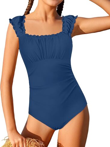Girls Swimsuit One Piece Ruched Front Twist Back Solid Color Girls Bathing Suit Swimwear 9-16T in Saudi Arabia