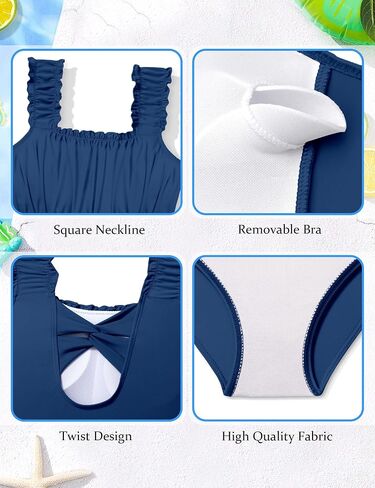 Girls Swimsuit One Piece Ruched Front Twist Back Solid Color Girls Bathing Suit Swimwear 9-16T in Saudi Arabia