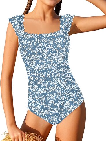 Girls Swimsuit One Piece Ruched Front Twist Back Solid Color Girls Bathing Suit Swimwear 9-16T in Kuwait
