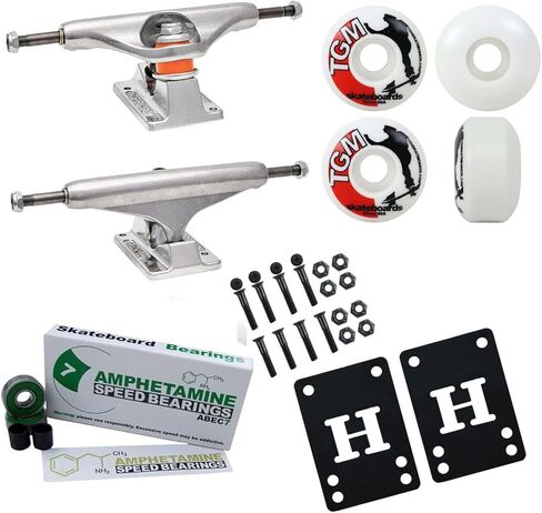 Independent Skateboard Trucks and Wheels Package - Includes 139 Standard Stage 11 Trucks, 52mm TGM Logo White Wheels, ABEC 7 Beraings, Risers, and Mounting Hardware in Saudi Arabia