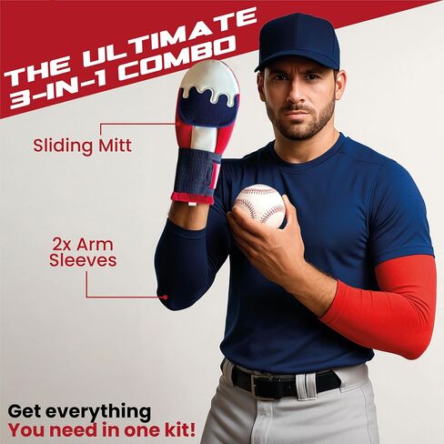 Baseball Sliding Mitt Guard Kit for Youth and Adult - Padded Protective Softball Sliding Glove Arm Sleeve Set – Includes Red + Blue Arm Guards – Hand Protection, Compression Sleeves, Accessories in Saudi Arabia