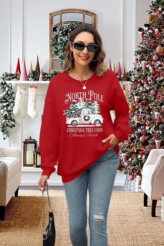 MNLYBAY Christmas Sweatshirt for Women Casual Christmas Tree Pullover Shirt Long Sleeve Xmas Vacation Party Clothes Top in Saudi Arabia
