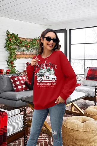 MNLYBAY Christmas Sweatshirt for Women Casual Christmas Tree Pullover Shirt Long Sleeve Xmas Vacation Party Clothes Top in Saudi Arabia