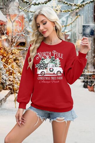 MNLYBAY Christmas Sweatshirt for Women Casual Christmas Tree Pullover Shirt Long Sleeve Xmas Vacation Party Clothes Top in Saudi Arabia