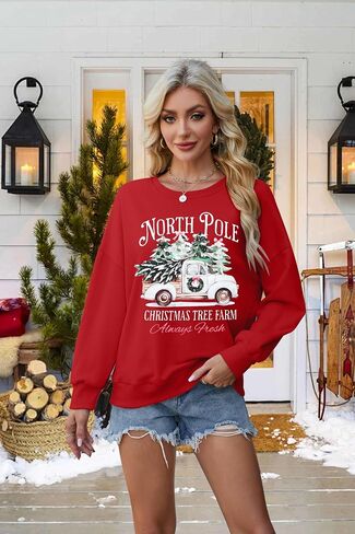 MNLYBAY Christmas Sweatshirt for Women Casual Christmas Tree Pullover Shirt Long Sleeve Xmas Vacation Party Clothes Top in Saudi Arabia