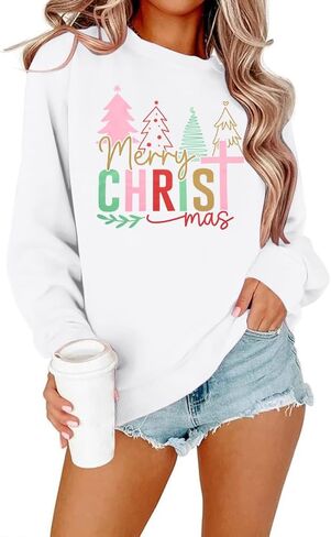 MNLYBAY Christmas Sweatshirt for Women Casual Christmas Tree Pullover Shirt Long Sleeve Xmas Vacation Party Clothes Top in Saudi Arabia