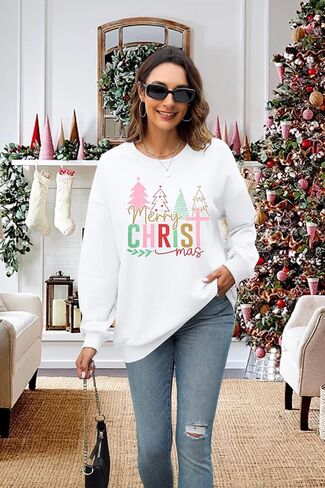 MNLYBAY Christmas Sweatshirt for Women Casual Christmas Tree Pullover Shirt Long Sleeve Xmas Vacation Party Clothes Top in Saudi Arabia
