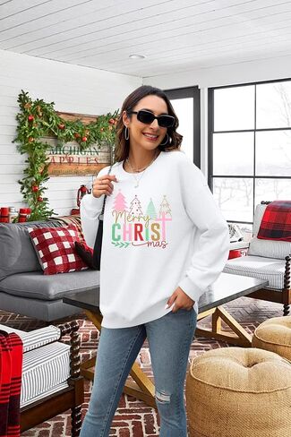 MNLYBAY Christmas Sweatshirt for Women Casual Christmas Tree Pullover Shirt Long Sleeve Xmas Vacation Party Clothes Top in Saudi Arabia