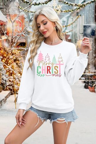 MNLYBAY Christmas Sweatshirt for Women Casual Christmas Tree Pullover Shirt Long Sleeve Xmas Vacation Party Clothes Top in Saudi Arabia