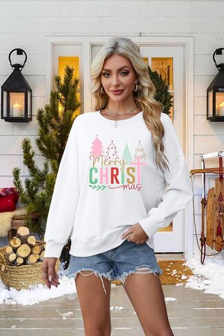 MNLYBAY Christmas Sweatshirt for Women Casual Christmas Tree Pullover Shirt Long Sleeve Xmas Vacation Party Clothes Top in Saudi Arabia