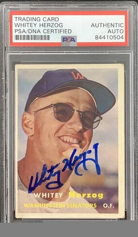 y Herzog Signed 1957 Topps #29 Baseball Card Senators Autograph HOF PSA/DNA - Baseball Slabbed Autographed Cards in Saudi Arabia