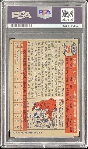 y Herzog Signed 1957 Topps #29 Baseball Card Senators Autograph HOF PSA/DNA - Baseball Slabbed Autographed Cards in Saudi Arabia