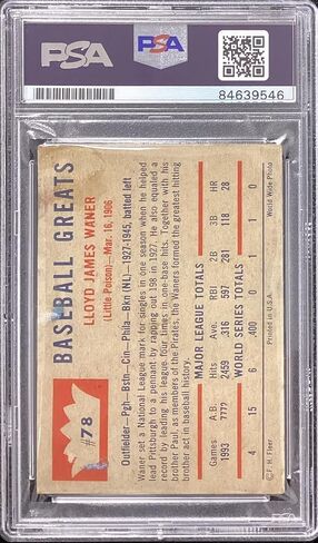 Lloyd Waner Signed 1960 Fleer #78 Baseball Card Cinci s HOF Autograph PSA/DNA - Baseball Slabbed Autographed Cards in Saudi Arabia