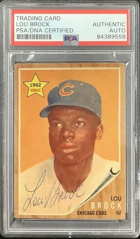 Lou Brock Signed 1962 Topps #387 Rookie Card Chicago Cubs Autograph HOF PSA/DNA - Baseball Slabbed Autographed Cards in Saudi Arabia