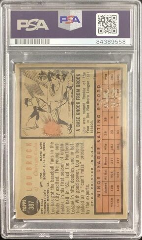 Lou Brock Signed 1962 Topps #387 Rookie Card Chicago Cubs Autograph HOF PSA/DNA - Baseball Slabbed Autographed Cards in Saudi Arabia
