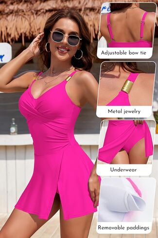Women Swim Dress One Piece Swimsuits Modest Tummy Control Bathing Suit Skirt with Pockets Swimwear in Saudi Arabia