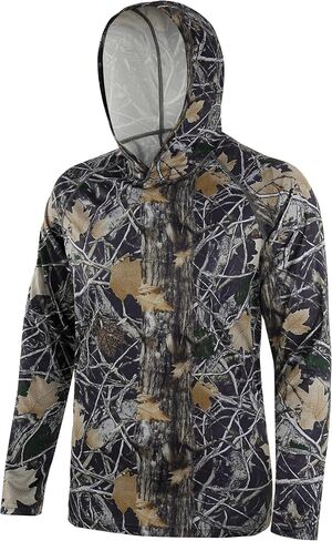 FISHEAL UPF 50+ Men's Hunting Camo Hoodie, Long Sleeve Sun Protection Fishing Shirt, Lightweight Quick Dry Pullover Outdoors in Saudi Arabia