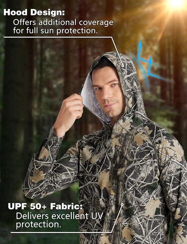FISHEAL UPF 50+ Men's Hunting Camo Hoodie, Long Sleeve Sun Protection Fishing Shirt, Lightweight Quick Dry Pullover Outdoors in Saudi Arabia