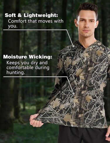 FISHEAL UPF 50+ Men's Hunting Camo Hoodie, Long Sleeve Sun Protection Fishing Shirt, Lightweight Quick Dry Pullover Outdoors in Saudi Arabia